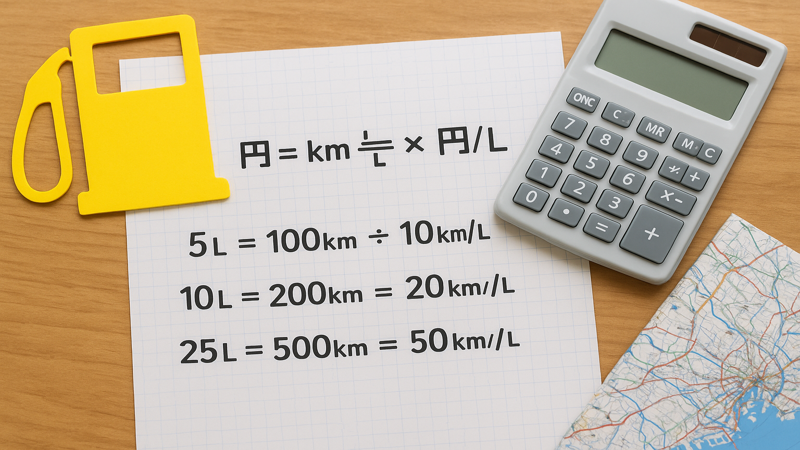 1.ガソリン代と距離の目安の基本的な計算方法