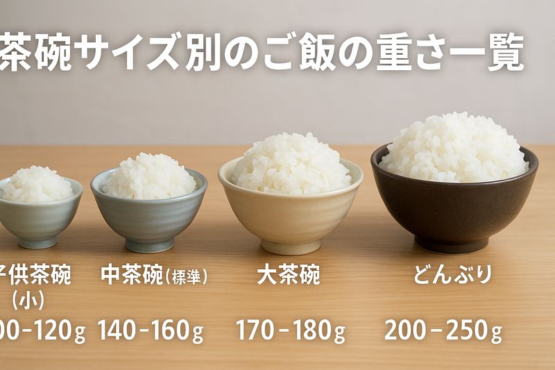 2.茶碗サイズ別のご飯の重さ一覧