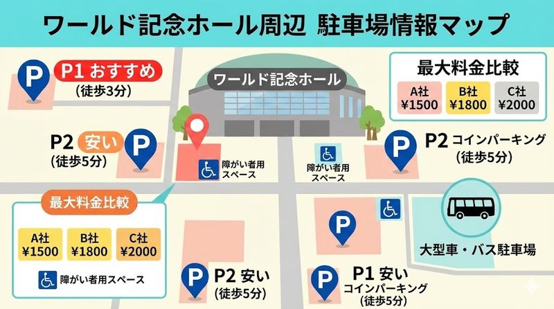 2.ワールド記念ホール周辺の駐車場情報